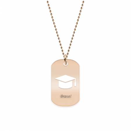 Bijuterii placate cu aur - Gaudeamus - Colier personalizat absolvire dog tag din argint 925 placat cu aur roz