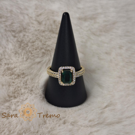 Inel elegant cu zirconia verde si cristale albe - placat 14k [5]
