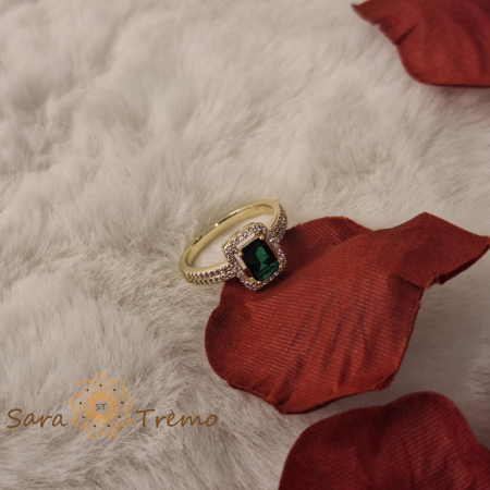 Inel elegant cu zirconia verde si cristale albe - placat 14k [6]