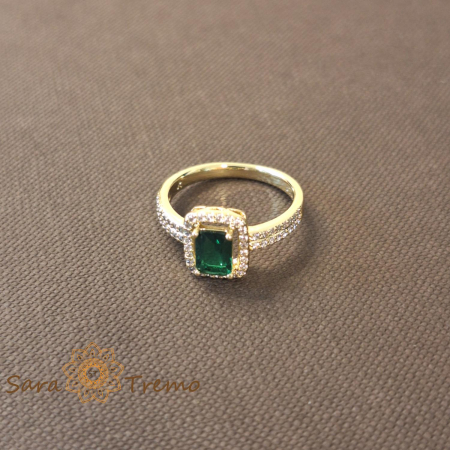 Inele - Inel elegant cu zirconia verde si cristale albe - placat 14k
