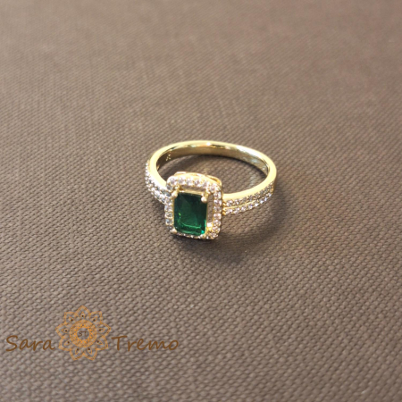 Inel elegant cu zirconia verde si cristale albe - placat 14k [1]