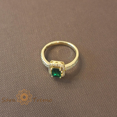 Inel elegant cu zirconia verde si cristale albe - placat 14k [3]