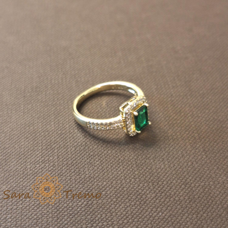 Inel elegant cu zirconia verde si cristale albe - placat 14k [4]