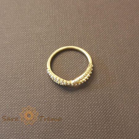 Inel dublu cu zirconia albe si perle eco - placat 14k [3]