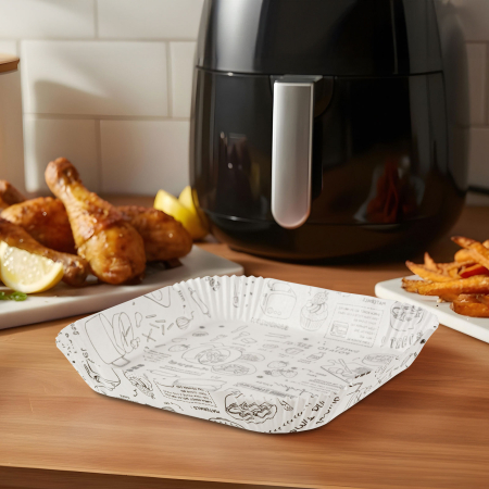 Casa si Gradina - Hârtie de copt pentru Air fryer - pentru gătit fără ulei - cu model, pătrat - 20 cm - 50 bucăți / pa