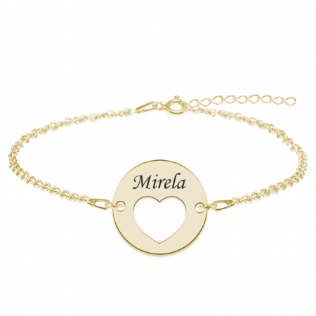 Bratari personalizate - Heart - Bratara personalizata banut cu nume si inimioara din argint 925 placat cu aur galben 24K