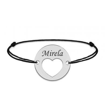Heart - Bratara snur personalizata banut cu nume si inimioara din argint 925 [1]
