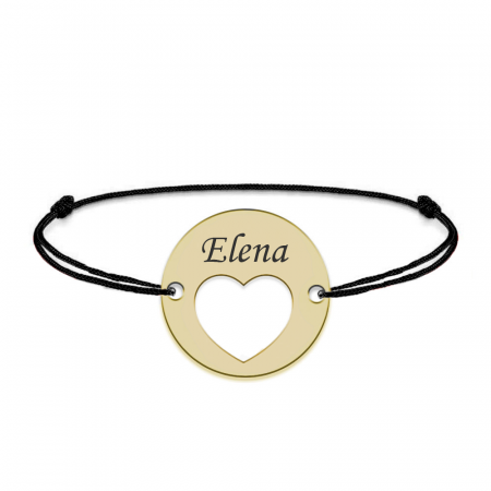 Heart - Bratara snur personalizata banut cu nume si inimioara din argint 925 placat cu aur galben 24K [1]