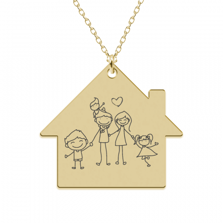 Bijuterii placate cu aur - Home - Colier personalizat din argint 925 placat cu aur galben 24K "Family is home"
