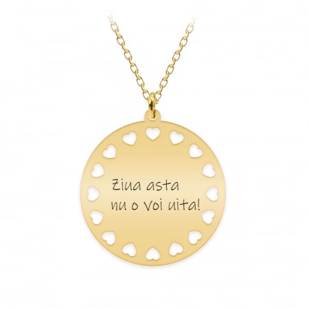 Bijuterii placate cu aur - Illy - Colier personalizat argint 925 placat cu aur galben 24K banut cu inimioare decupate