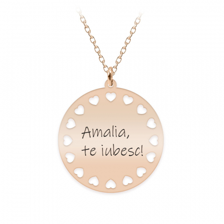 Bijuterii placate cu aur - Illy - Colier personalizat argint 925 placat cu aur roz banut cu inimioare decupate