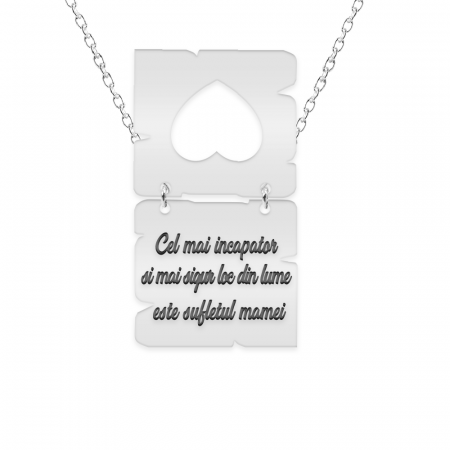 Lantisoare cu text personalizat din argint - Colier personalizat cu text si inimioara decupata din argint 925