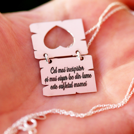 Colier personalizat cu text si inimioara decupata din argint 925 [3]