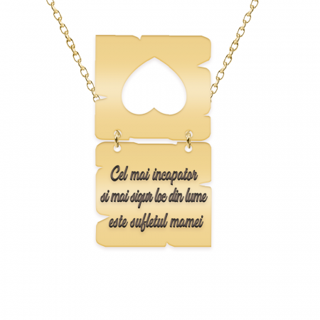 Coliere personalizate argint - secundar - Colier personalizat cu text si inimioara decupata din argint 925 placat cu aur galben 24K