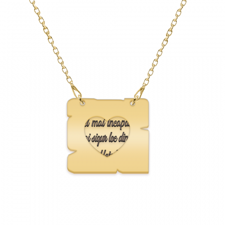 Colier personalizat cu text si inimioara decupata din argint 925 placat cu aur galben 24K [1]
