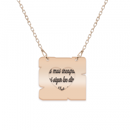 Colier personalizat cu text si inimioara decupata din argint 925 placat cu aur roz [1]