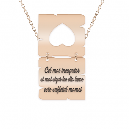 Coliere personalizate argint - secundar - Colier personalizat cu text si inimioara decupata din argint 925 placat cu aur roz