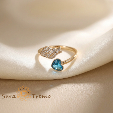 Inele - Inel Aripa Albastra – Inel placat cu aur 14K cu zirconia albe si cristal albastru