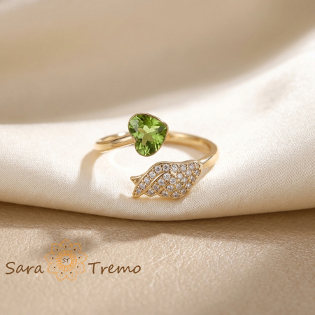 Inele - Inel Aripa Smaraldului – Inel placat cu aur 14K cu zirconia albe si cristal verde