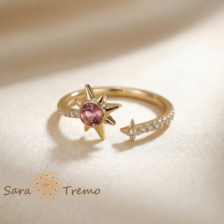 Inele - Inel Steaua Destinului – Inel placat cu aur 14K cu zirconia roz si albe