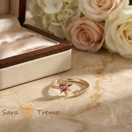 Inel Steaua Destinului – Inel placat cu aur 14K cu zirconia roz si albe [1]
