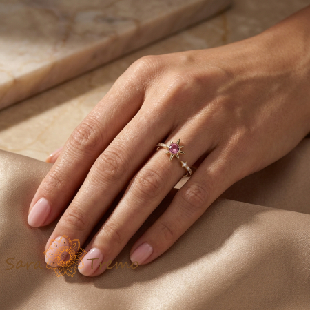 Inel Steaua Destinului – Inel placat cu aur 14K cu zirconia roz si albe [2]