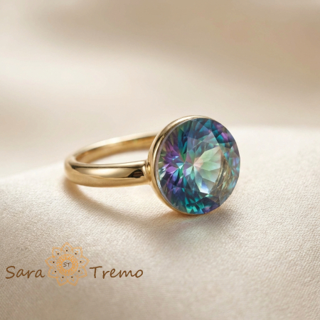 Inele - Inel Aurora Mystica – Inel placat cu aur 14K cu cristal multicolor