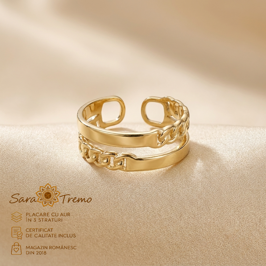 Inele - Inel Verigi Aurii 7 mm, model deschis, aur 14K | SaraTremo