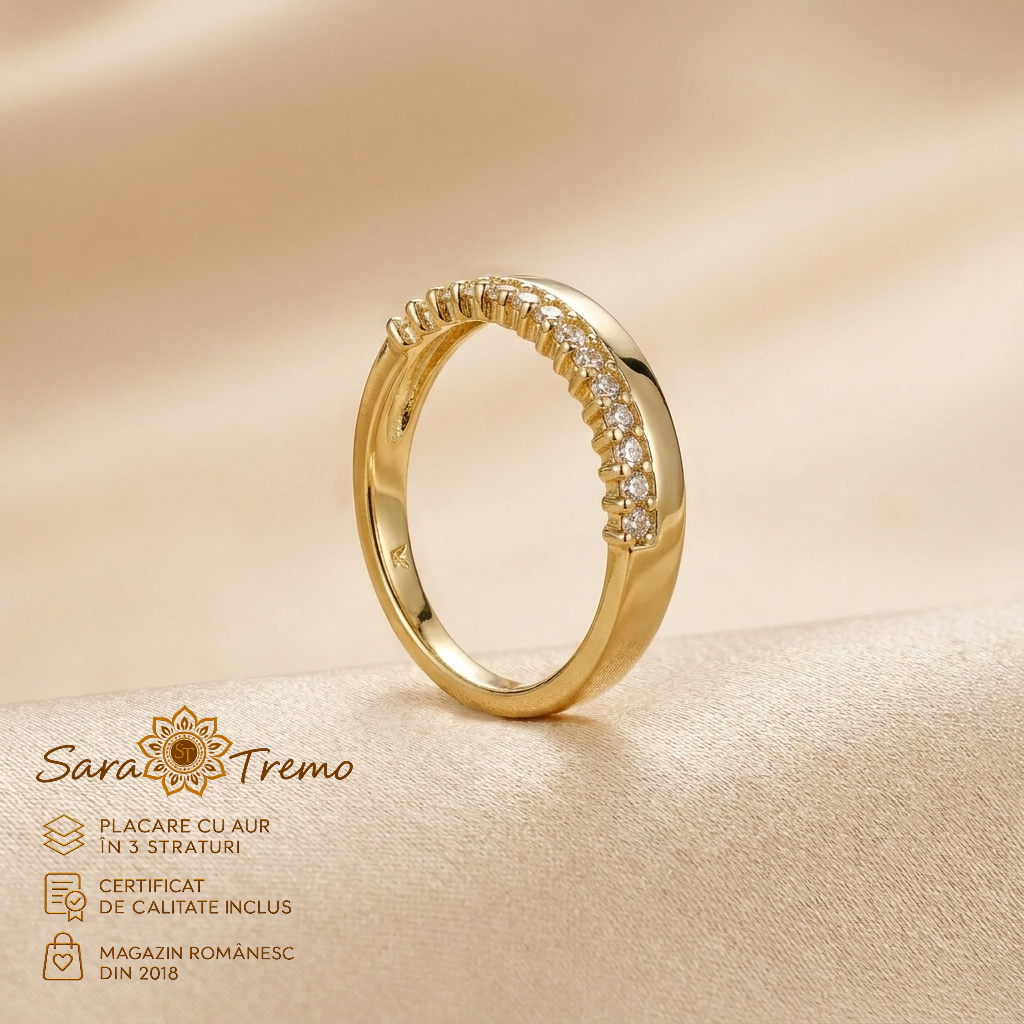 Bijuterii placate cu aur - Inel Coroană de Lumină 4 mm cu zirconia, aur 14K | SaraTremo