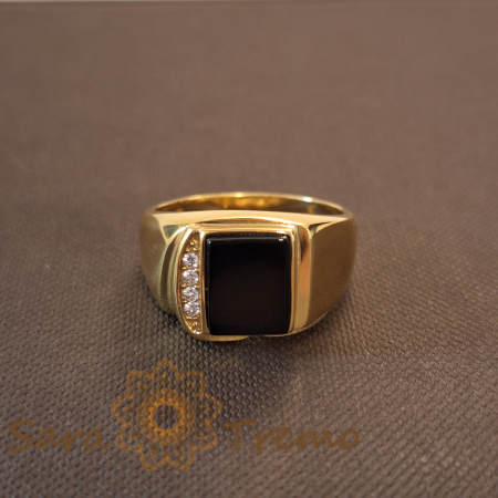 Inele - Inel cu cristale zirconia și decor negru, lățime 1.3 cm – Gama Luxury Brazilia