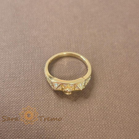 Inel geometric cu zirconia si decor charm - placat 14k [1]