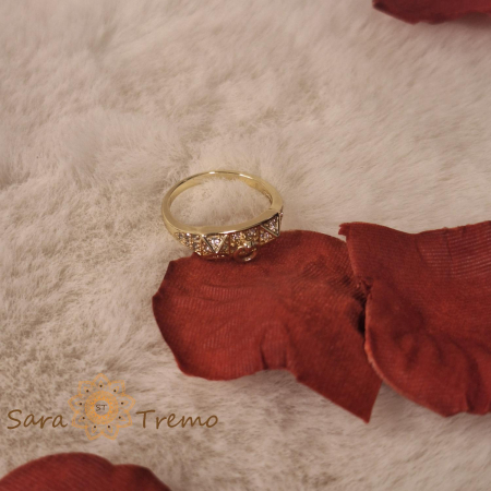Inel geometric cu zirconia si decor charm - placat 14k [2]