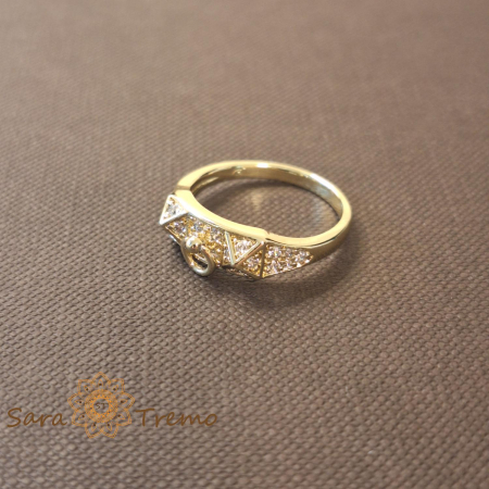 Inel geometric cu zirconia si decor charm - placat 14k [3]