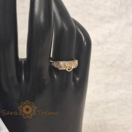 Inel geometric cu zirconia si decor charm - placat 14k [5]