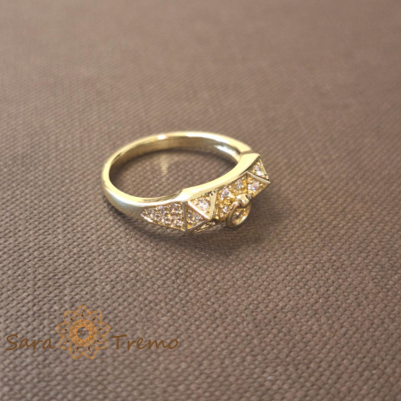 Inel geometric cu zirconia si decor charm - placat 14k [6]