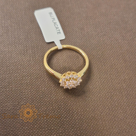 Inel floare cu cristale zirconia albe placat 14k - tip logodna [3]
