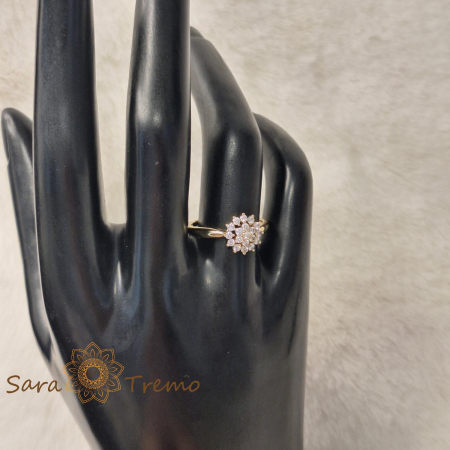Inel floare cu cristale zirconia albe placat 14k - tip logodna [4]