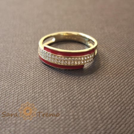 Bijuterii placate cu aur - Inel femei placat 14k cu rosu regal si zirconia - latime 6 mm