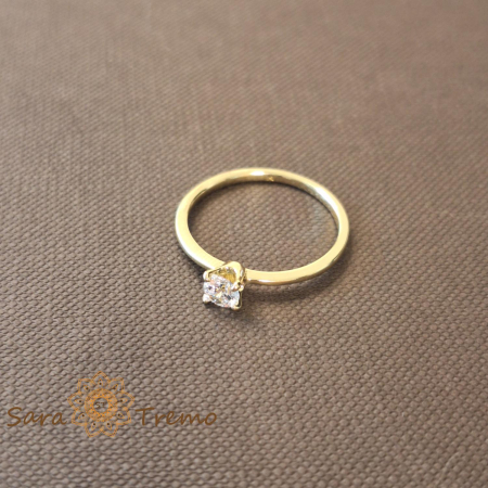 Bijuterii placate cu aur - Inel clasic tip logodna cu zirconia alb - placat 14k