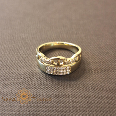 Bijuterii pentru femei - Inel placat 14k cu zirconia model decupat - latime 8 mm