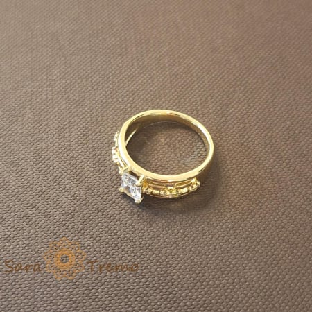 Inel geometric decupat cu zirconia dreptunghiular placat 14k - latime 7 mm [1]