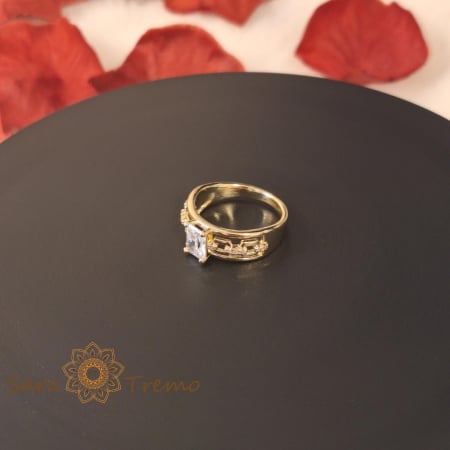Inel geometric decupat cu zirconia dreptunghiular placat 14k - latime 7 mm [3]