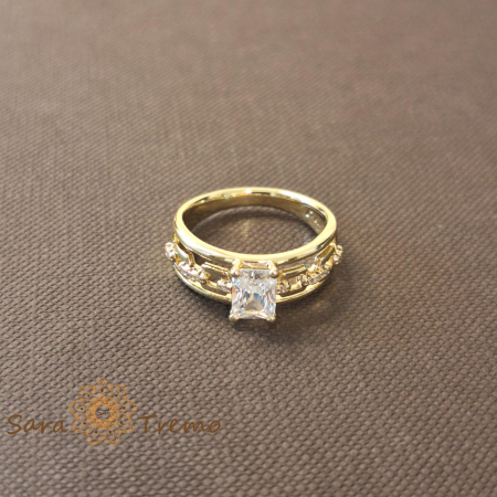 Inel geometric decupat cu zirconia dreptunghiular placat 14k - latime 7 mm [5]