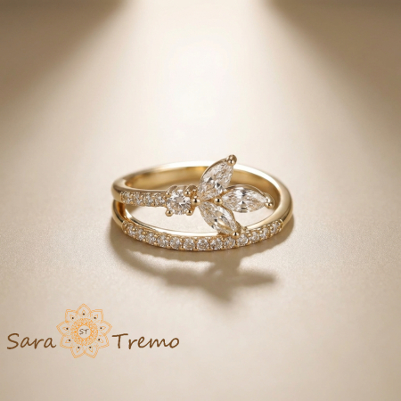 Inele - Inel Floare Imperiala – Inel placat cu aur 14K cu zirconia albe tip diamant