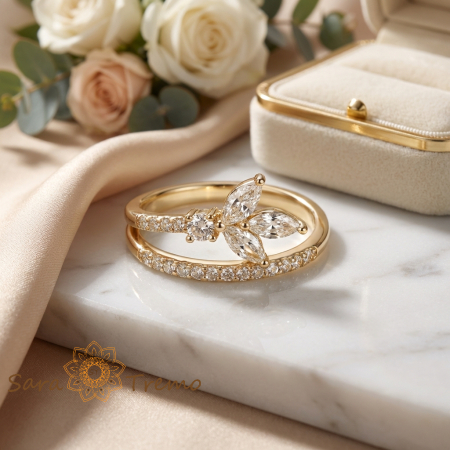 Inel Floare Imperiala – Inel placat cu aur 14K cu zirconia albe tip diamant [1]