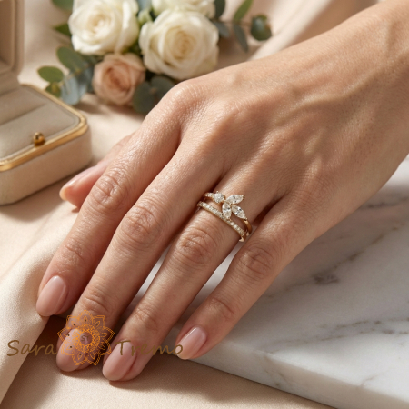 Inel Floare Imperiala – Inel placat cu aur 14K cu zirconia albe tip diamant [2]