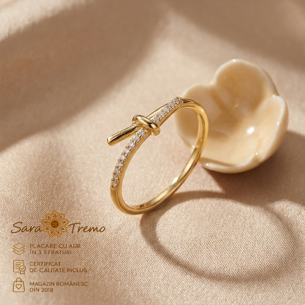 Inel Fundiță Delicată cu zirconia, placat cu aur 14K | SaraTremo [2]