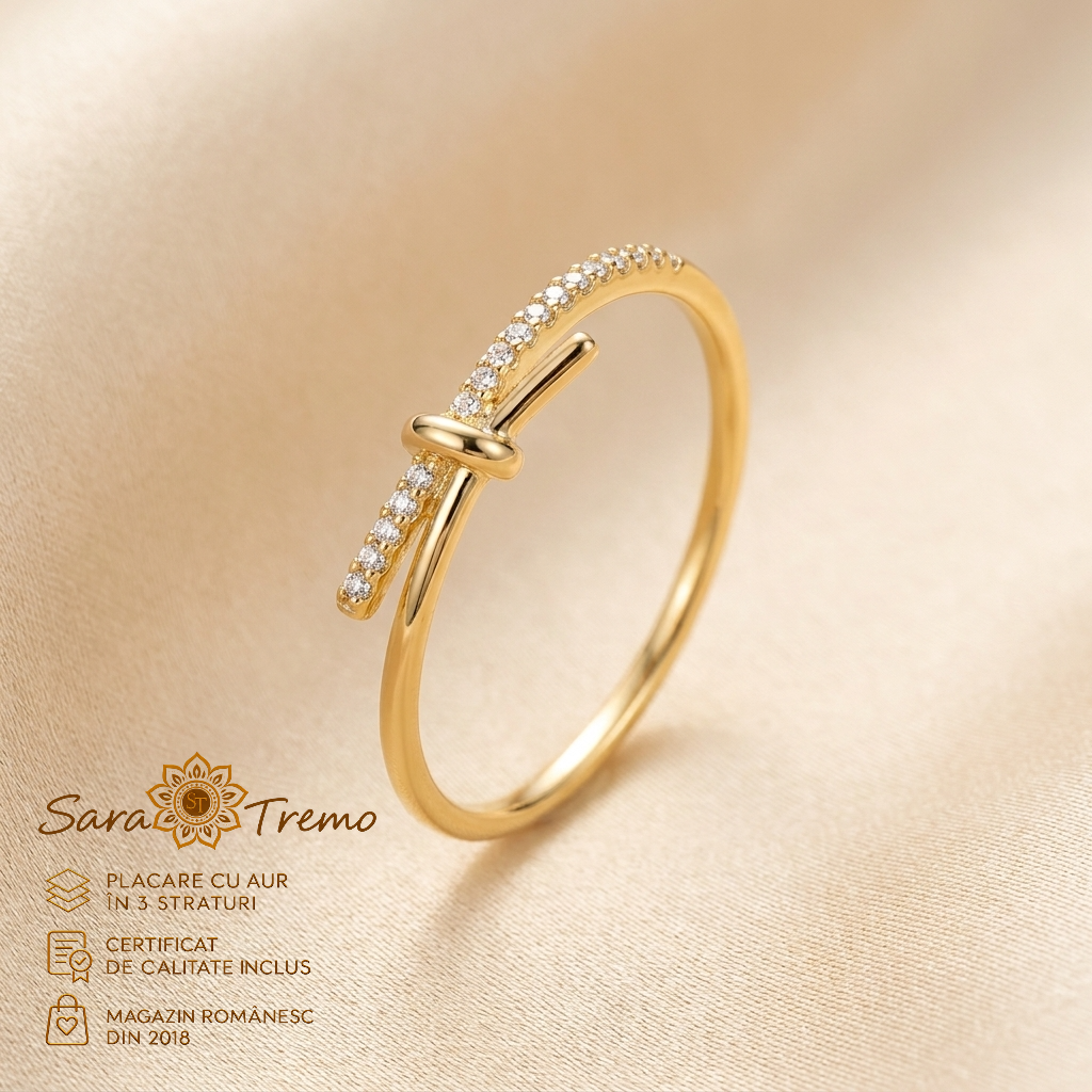 Inele - Inel Fundiță Delicată cu zirconia, placat cu aur 14K | SaraTremo