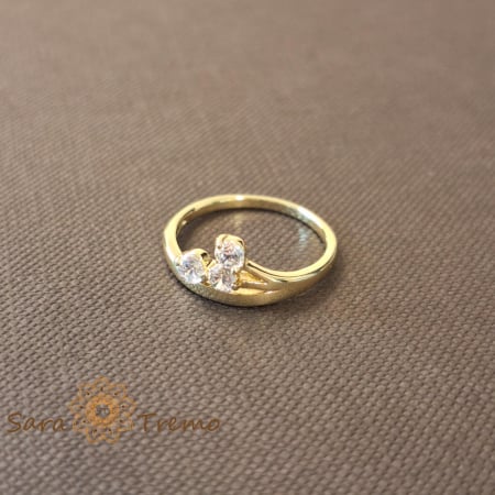 Inele - Inel floare cu 3 cristale zirconia albe - placat 14k