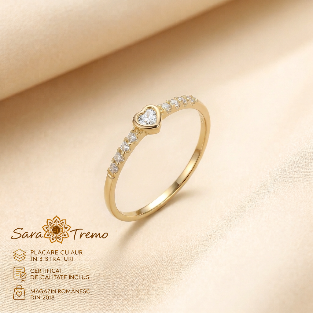 Inele - Inel Inimă de Lumină fin cu zirconia, aur 14K | SaraTremo